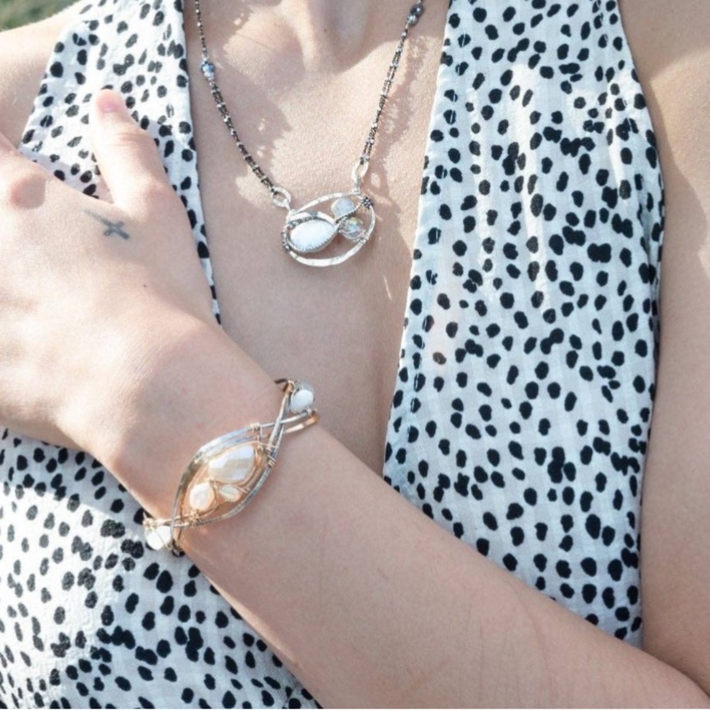 Braided Moonstone Cuff Bracelet-moonstone, opal, jade , pearl